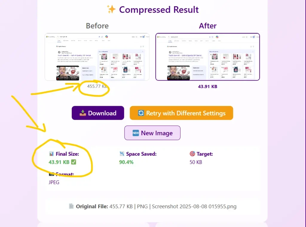 Resize image to 20kb to 50kb
